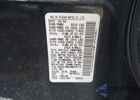 2010 Infiniti Fx35 z USA, uszkodzony, nr VIN JN8AS1MW2AM850214